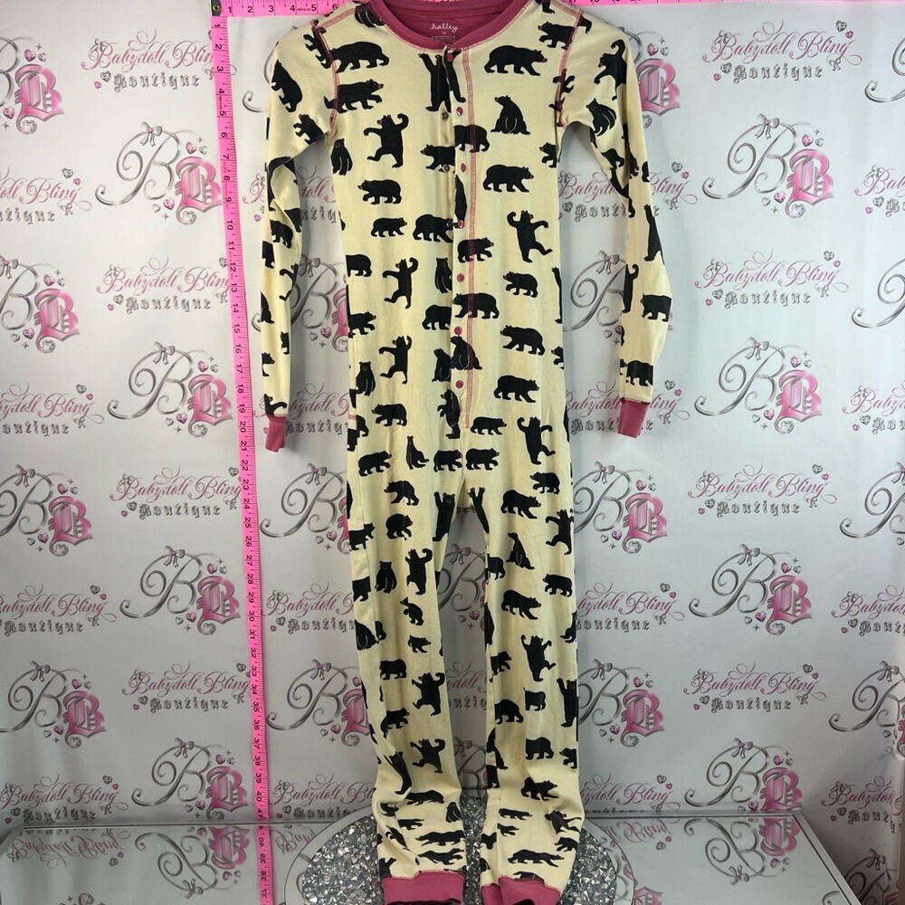 Hatley Onsie pj bears Cream Bear-Print One-Piece Pajamas with Pink Trim
